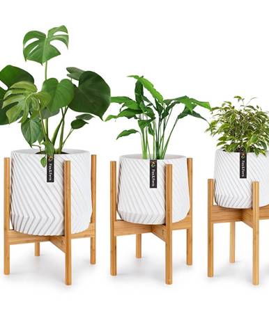 Fox & Fern Stojan na rostliny Zeist, sada 3 kusů, 2 výšky, kombinovatelný, zásuvkový design, přírodní barva