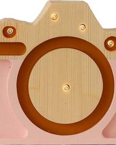 Růžová stolní lampa z borovicového dřeva Little Lights Camera, šířka 20 cm