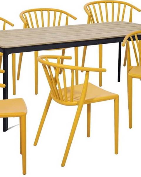 Bonami Selection Zahradní jídelní set pro 6 osob se žlutou židlí Capri a stolem Thor, 210 x 90 cm