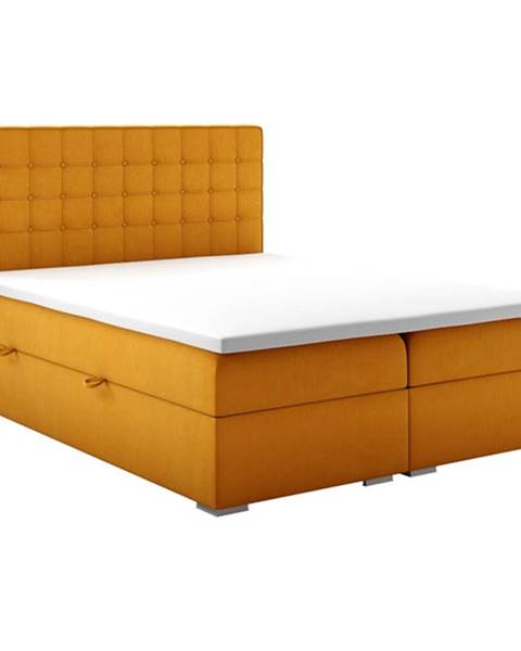 OKAY Čalouněná postel Charlize 140x200, žlutá, vč. matrace,topperu,ÚP