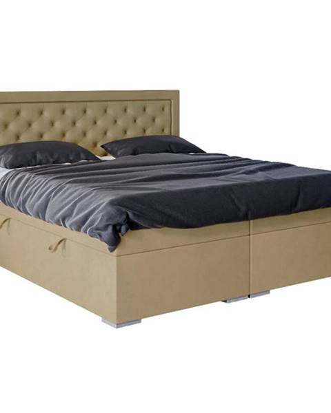 OKAY Čalouněná postel Chloe 160x200, béžová, vč. matrace, topperu, ÚP