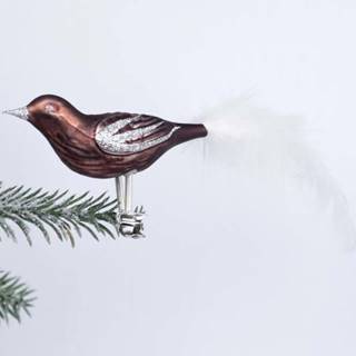 Sada 3 hnědých skleněných vánočních ozdob ve tvaru ptáčka Ego Dekor