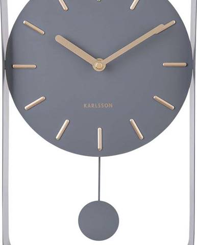 Šedé nástěnné hodiny s kyvadlem Karlsson Charm, výška 32,5 cm